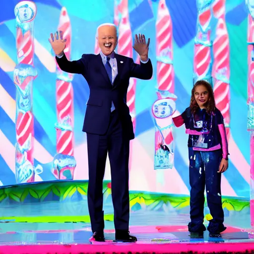 Image similar to joe biden getting slimed at the kids choice awards