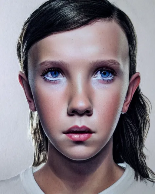 Image similar to Poster Portrait of Millie Bobby Brown with electric eyes, dramatic lighting