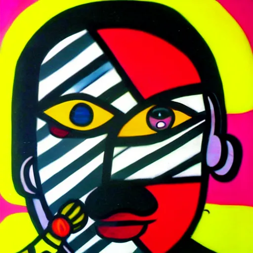 Image similar to graffiti of man with one eye in the style of romero britto