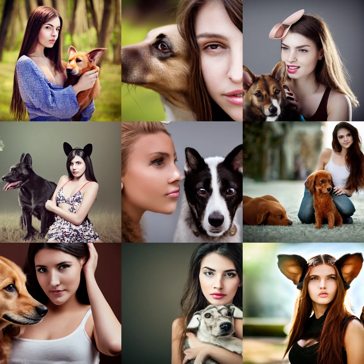 Prompt: beautiful young woman with real dog-ears, 4k, sharp focus, Diego Fazio