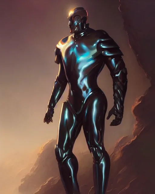 Image similar to opalescent wiry muscular male smooth sleek glossy black pearlescent scifi armor, by greg rutkowski and mark brookes and jim burns and tom bagshaw and magali villeneuve, trending on artstation