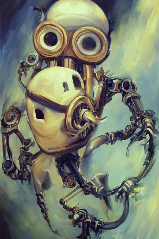 Prompt: beautiful clean oil painting biomechanical portrait of man face in style of adventure time, detailed, stunning,