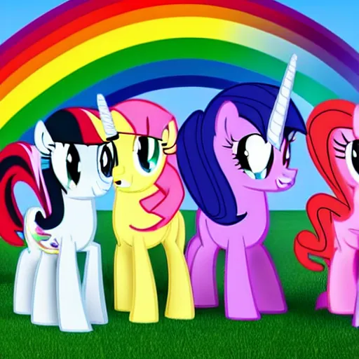 Prompt: the mane six go to pride, my little pony, pride month