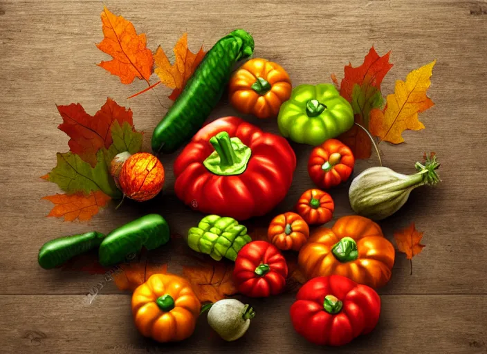 Prompt: photorealistic autumn vegetables