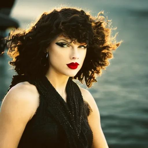 Prompt: A badass photo of black taylor swift in the movie titanic, award winning photography, sigma 85mm Lens F/1.4, blurred background, perfect faces