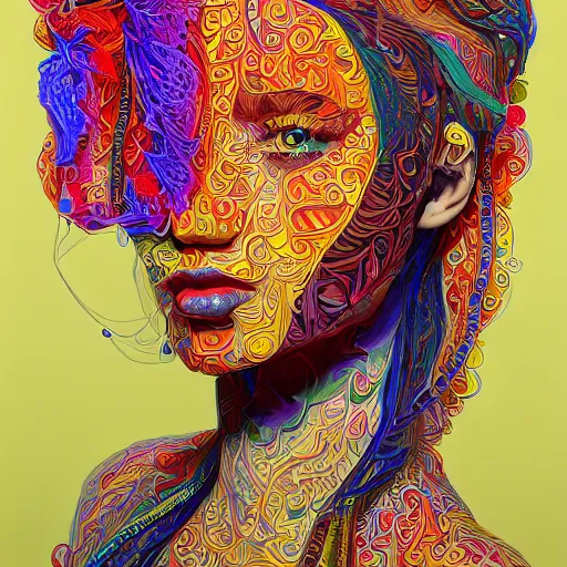 Image similar to the portrait of a beautiful young woman partially made up of peppers of all colors, an ultrafine detailed illustration by james jean, intricate linework, bright colors, final fantasy, behance contest winner, vanitas, angular, altermodern, unreal engine 5 highly rendered, global illumination, radiant light, detailed and intricate environment