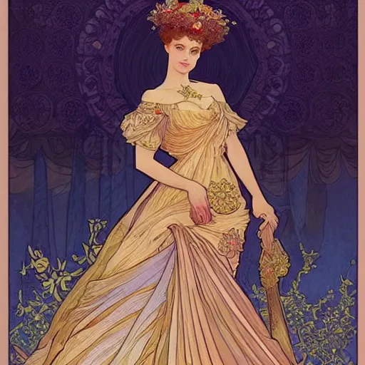 Image similar to alexander Lukashenko in beautiful dress. mucha style. epic composition. highly detailed.