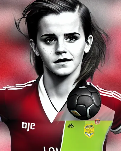 Image similar to a portrait of emma watson as a lokomotiv football player, hyper realistic, highly detailed