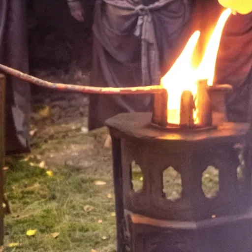 Image similar to rainbow fire burning a witch during salem trial