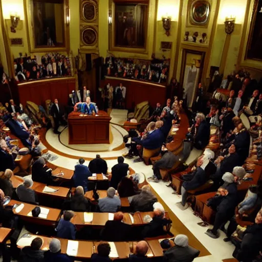 Prompt: Bernie sanders giving a speech in the senate chambers to various other bernie sanders