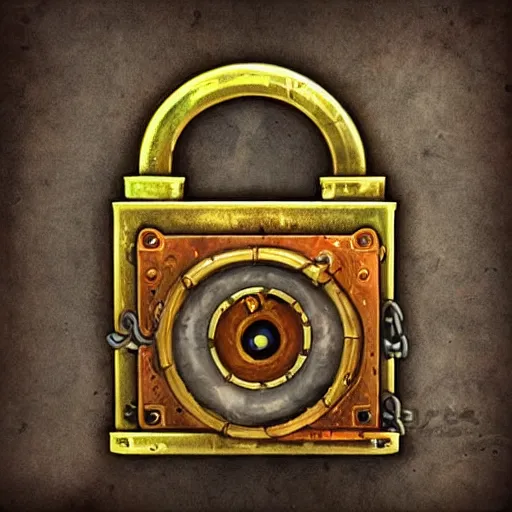 Prompt: a steampunk keyed padlock 🔒 🔑, fantasy digital art, magical background in the style of hearthstone artwork