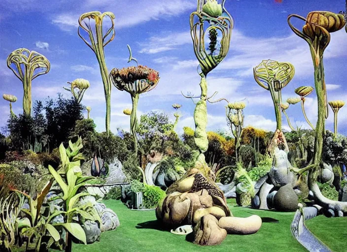 Prompt: surreal garden by dali, surreal plants by dali, surreal sky by dali, hypresurreal