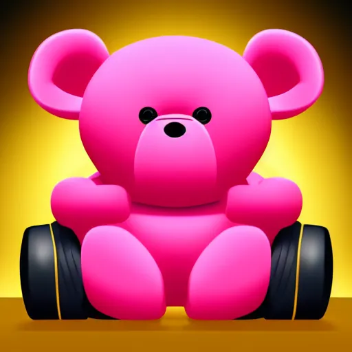 Image similar to iconic vector logo of cute cuddly pink bear with a podcast microphone, melodic, headphones, music, streaming, dreamy, isometric, adorable, octane render, golden ratio, 4k UHD, iconic design