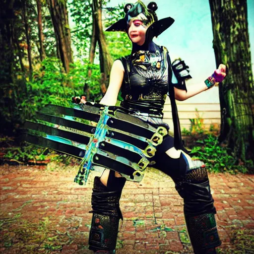 Image similar to photo of a solarpunk warrior