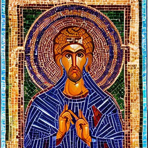 Prompt: love of wisdom, byzantine mosaics art