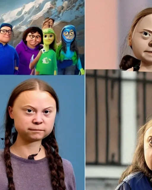 Image similar to greta thunberg as a pixar character, head and shoulders