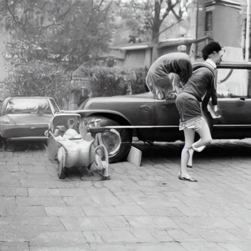 a baby lifting a car, Stable Diffusion