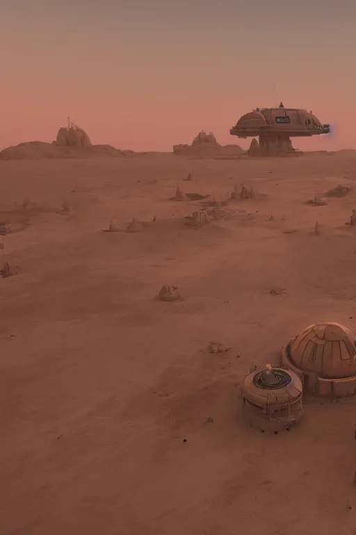 Prompt: retro Tatooine by Mark maggiori, Matte painting, trending on artstation and unreal engine