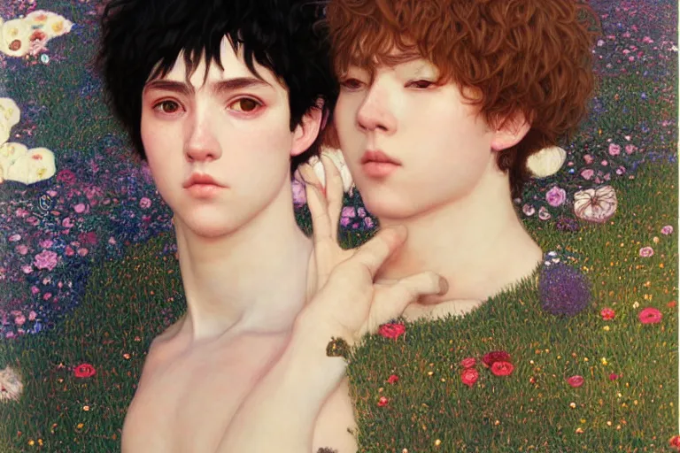 Image similar to portrait of beautiful cute young maiden boy, art by ( ( ( kuvshinov ilya ) ) ) and wayne barlowe and gustav klimt and artgerm and wlop