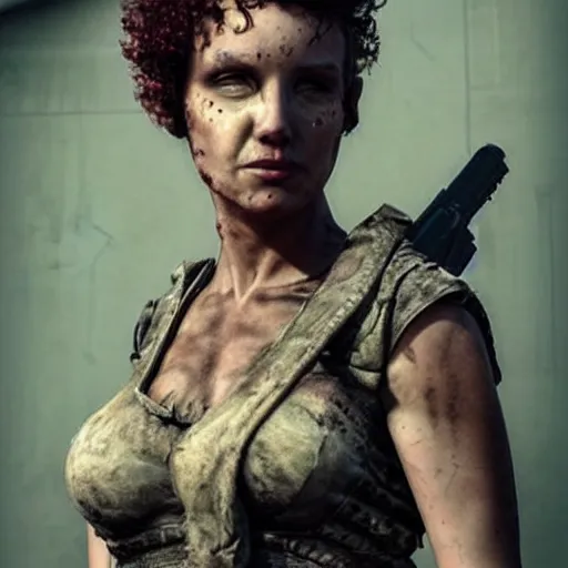 Image similar to mad - maxesque postapocalyptic woman with short curly hair