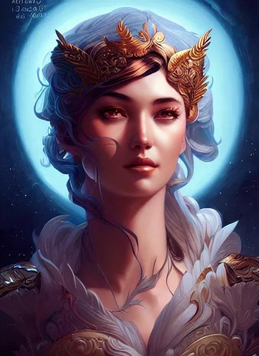 Prompt: portrait of artemis, goddess of the moon, digital art by artgerm and karol bak, android jones and atey ghailan