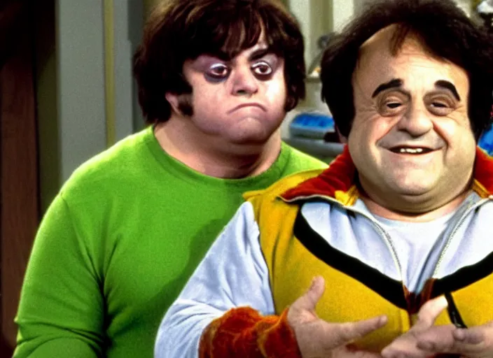 Image similar to broadcast still of danny devito as mork from mork and mindy tv show
