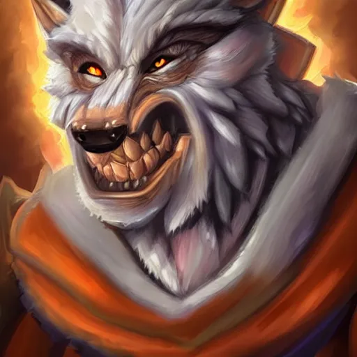 Image similar to a portrait of a man turning into a 1% partial werewolf, fantasy digital art, in the style of hearthstone artwork