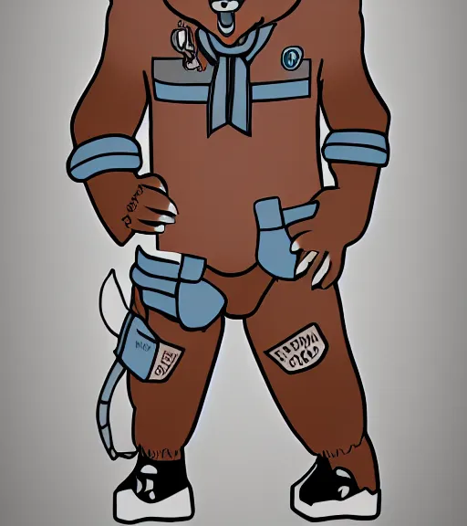 Prompt: expressive stylized master furry artist digital line art colored shaded drawing full body portrait character study of the anthro male anthropomorphic cute cartoon bear fursona animal person wearing clothes pilot