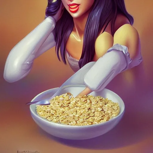 Image similar to Tayor Swift Taylor-O’s, breakfast cereal, part of a healthy breakfast, milk, high detail, tasty, by artgerm, deviantart