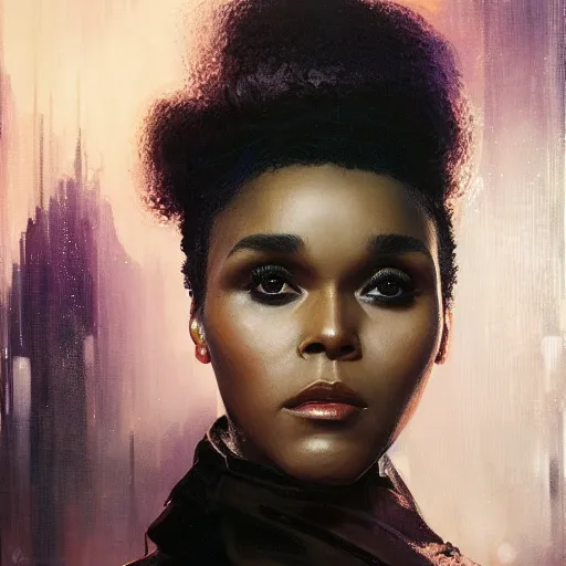 Image similar to janelle monae, hyperrealistic portrait, bladerunner street, art of elysium by jeremy mann and alphonse mucha, fantasy art, photo realistic, dynamic lighting, artstation, poster, volumetric lighting, very detailed face, 4 k, award winning