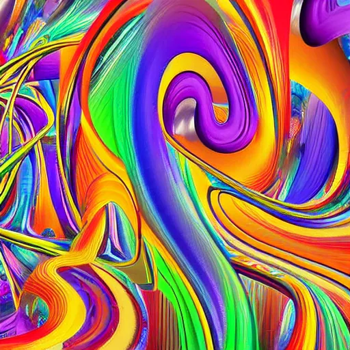 Image similar to shiny abstract digital art of a glossy cubist painting of a looping railroad interconnected with different layers of reality, network of joy, happiness, high - energy, fluid simulation, bright, intricate details, 4 k