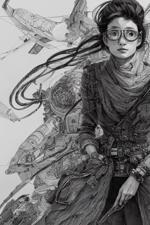 Prompt: studio portrait of a female aviator, beautiful, elegant, an ultrafine hyperdetailed illustration by kim jung gi, and moebius, jean gireaud, and nicholas delort, intricate linework, detailed faces, super sharp focus, bright colors, octopath traveler, final fantasy, unreal engine 5, symmetry, central composition,