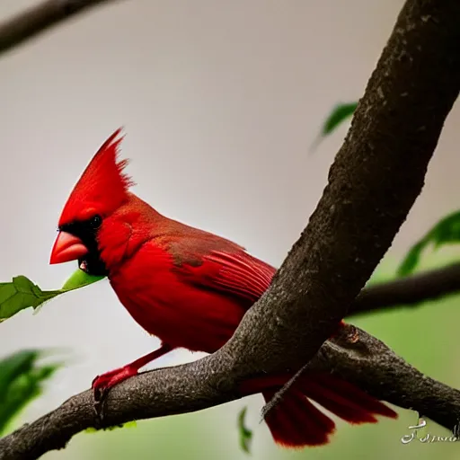 Prompt: a cardinal communing with a beautiful butterfly on a branch, bokeh background river scene