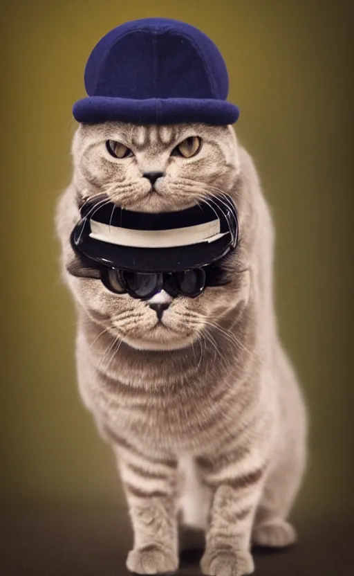 Prompt: portrait photo of scottish fold cat, with military hat, highly detailed, high resolution, cosplay photo, stunning, girls frontline style, bokeh soft, 1 0 0 mm, trending on instagram, by professional photographer, soldier clothing, shot with a canon, low saturation