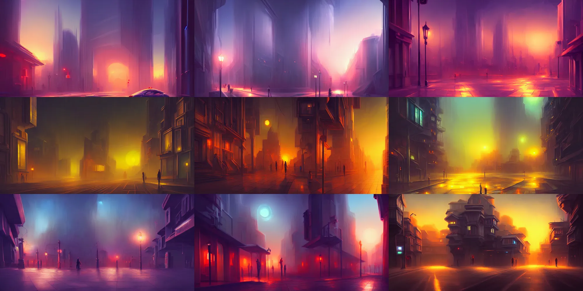 Prompt: digital painting, street, night, utopian architecture buildings with cinematic lighting, cinematic, holy place, paradise, scifi, futurism, atmospheric, sunset, concept art, artstation, trending on artstation