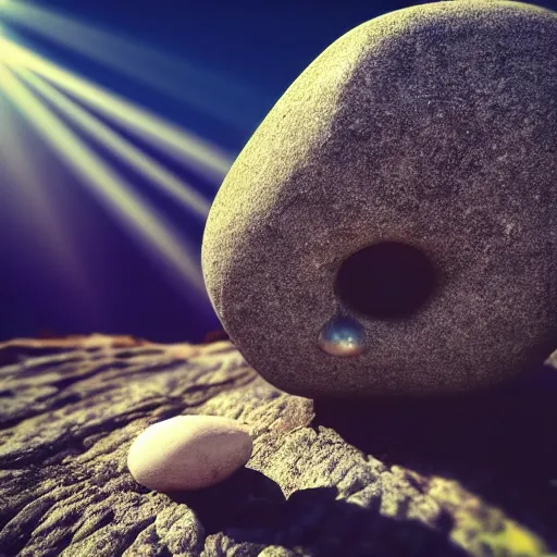 Prompt: a soulful concert as a small cute adorable pebble rock stone sings a lullaby before the heat death of the universe, wide shot, landscape, god rays, spot light, cinematic lighting, celestial, animism, so nice, so nice