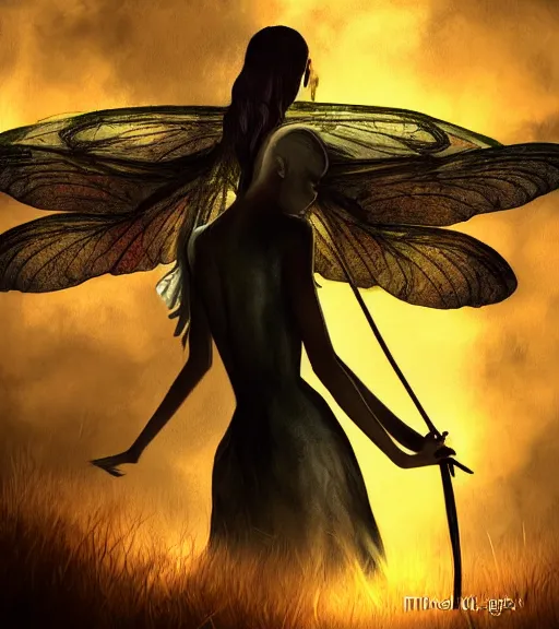 Image similar to gothic fairy with dragonfly wings, digital painting, liminal eerie midnight backlit, a picture taken by Michael Komarck