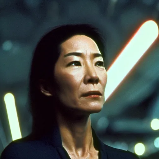 Image similar to portrait of michelle yeoh playing as luke sywalker in star wars ( 1 9 7 7 ) sharp focus, shallow depth of field, 4 k editorial photograph, cinematic lighting