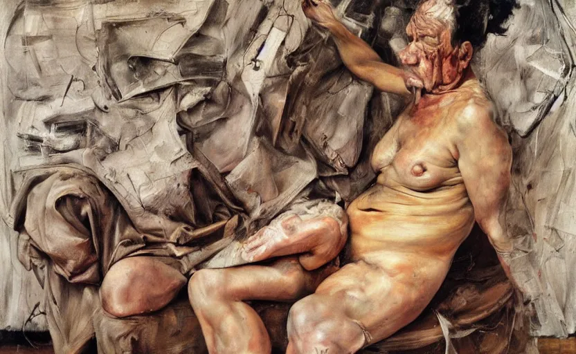 Image similar to high quality high detail painting by lucian freud and frank frazetta and jenny saville, hd, depressing, muted colors, cinematic
