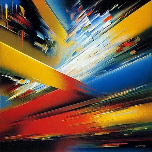 Image similar to abstract art representing momentum, oil painting by john berkey and gabriel dawe, masterwork