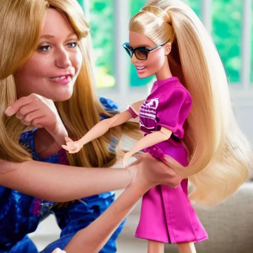 Image similar to a barbie plays with her human doll