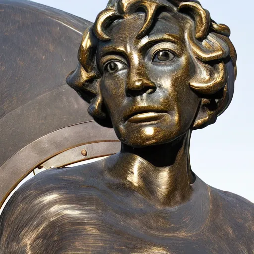 Prompt: high resolution photograph of a bronze sculpture in a roundabout