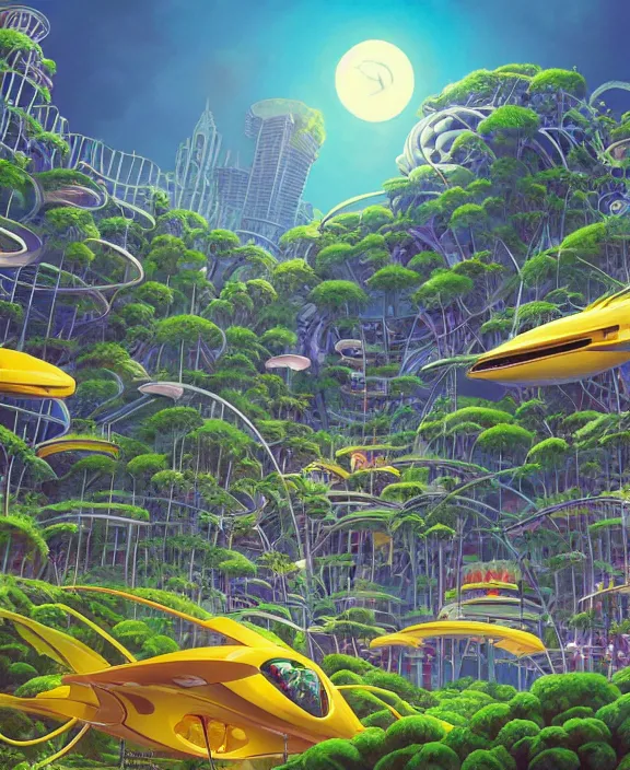 Image similar to simplicity, elegance, an amusement park made out of predatory organic creatures, in the style of a streamlined asymmetrical spaceship, overgrown with orchids, partly cloudy, sun - drenched, by dan mumford, yusuke murata, makoto shinkai, ross tran, cinematic, unreal engine, cel shaded, featured on artstation, pixiv