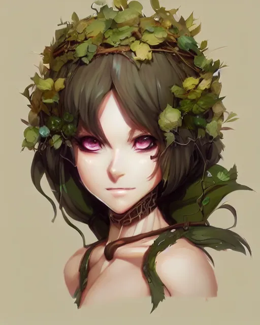 Image similar to character concept art of an anime dryad | | cute - fine - face, pretty face, realistic shaded perfect face, fine details by stanley artgerm lau, wlop, rossdraws, james jean, andrei riabovitchev, marc simonetti, and sakimichan, tranding on artstation