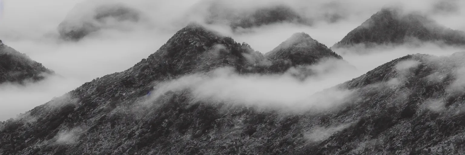 Image similar to monochrome photo of ambient and misty mountains