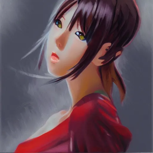 Image similar to oil painting of an anime girl, brush strokes