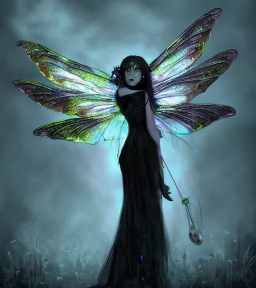 Image similar to gothic fairy with dragonfly wings, digital painting, liminal eerie midnight backlit, a picture taken by Michael Komarck