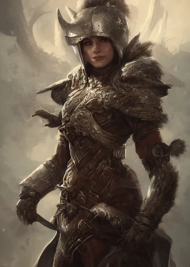 Image similar to a beautiful hyper realistic detailed epic concept art showing a noble knight women with her raccoon gardian above her, by artgerm, dareck zabrocki, in the style of dragon age, featured on artstation