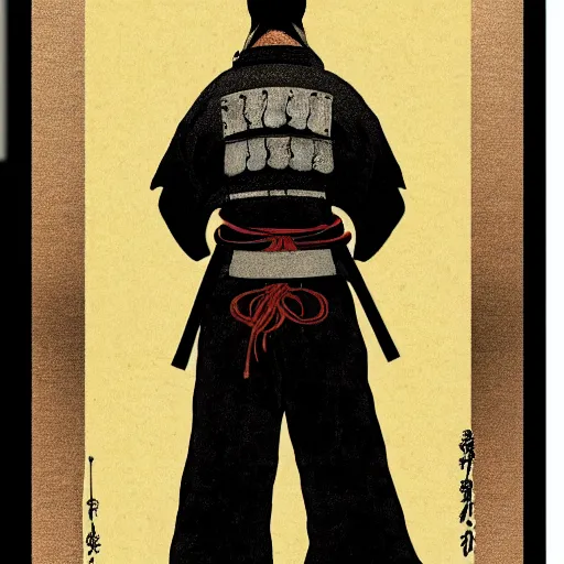 Image similar to A FULL BODY PORTRAIT FROM BEHIND OF A SAMURAI WITH A KATANA AND A CHAIN INK ART