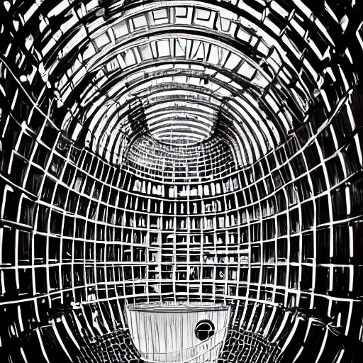 Image similar to inside of panopticon tower, poster style,